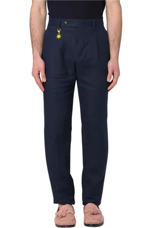 Manuel Ritz Broeken, Heren, Blauw, XL, Leer, Blauwe Geplooide Broek