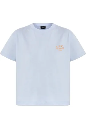 A.P.C. Tops, Dames, Blauw, S, Katoen, T-shirt met geborduurd logo