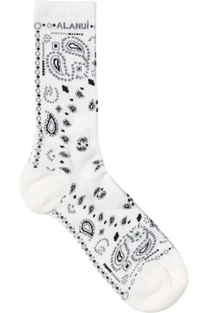 Alanui Ondergoed, Heren, Wit, ONE Size, Katoen, Stijlvolle Paisley Crew Socks