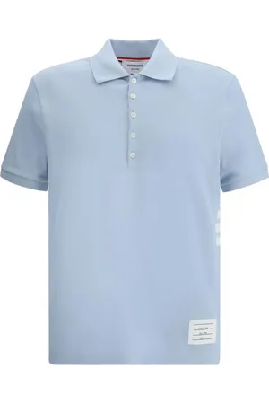 Thom Browne Tops, Heren, Blauw, L, Katoen, Iconisch Poloshirt met Horizontale Banden