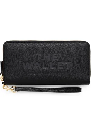 Marc Jacobs Accessoires, Dames, Zwart, ONE Size, Leer, Zwarte Portemonnee met Gegraveerd Logo