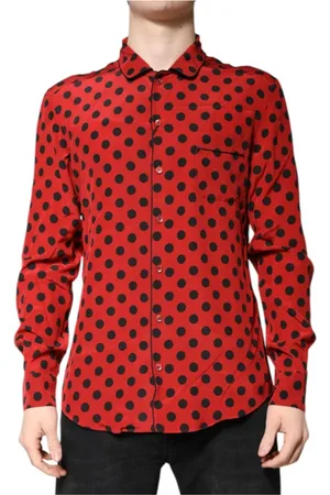 Dolce & Gabbana Overhemden, Heren, Rood, M, Rode Polka Dot Zijden Shirt