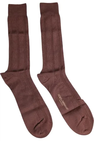 Dolce & Gabbana Ondergoed, Heren, Bruin, L, Katoen, Logo Print Mid Calf Socks