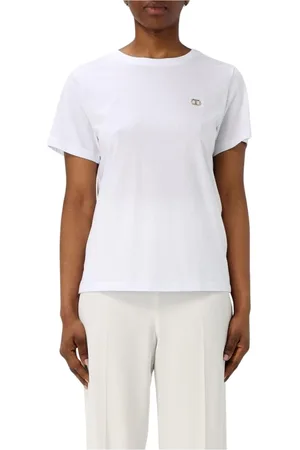 Twin-Set Tops, Dames, Wit, XS, Katoen, Zwarte Crew Neck Tee voor vrouwen