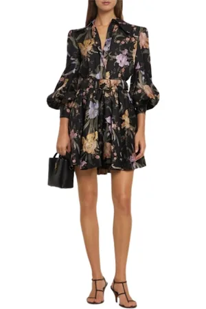 ZIMMERMANN Kleedjes, Dames, Veelkleurig, M, Katoen, Bloemen Mini Jurk met Uitlopende Rok