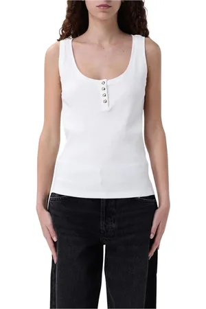 ANINE BING Tops, Dames, Wit, L, Klassieke Rib Tank met knoopdetail