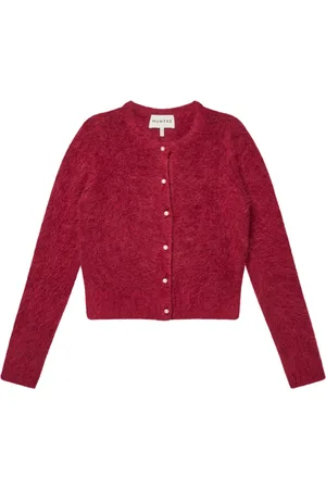 Munthe Truien, Dames, Rood, M, Elegante Bordeaux Cardigan met Parelknopen