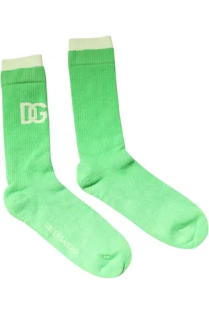 Dolce & Gabbana Ondergoed, Heren, Groen, L, Katoen, Groene Logo Mid-Calf Sokken