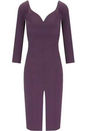 Elisabetta Franchi Jumpsuits & Playsuits, Dames, Paars, S, Polyester, Paarse Midi Sheath Jurk met Logo Detail