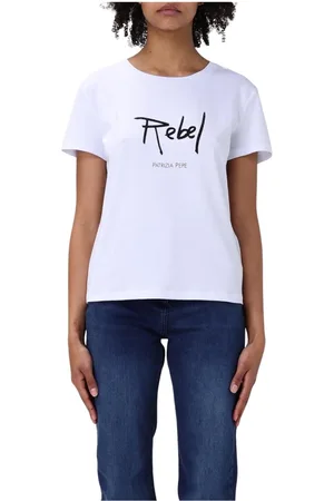 Patrizia Pepe Tops, Dames, Wit, L, Katoen, Stijlvolle Grafische Tee voor Vrouwen
