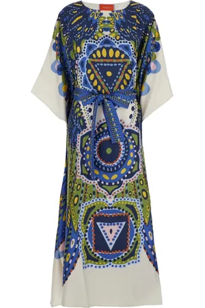La DoubleJ Kleedjes, Dames, Veelkleurig, S, Leer, Grafische Print Zijden Kaftan Jurk