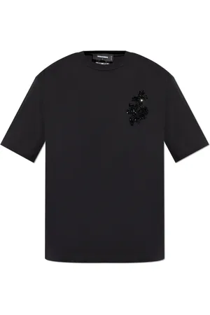 Dsquared2 Tops, Heren, Zwart, M, Katoen, T-shirt met glinsterende applicaties
