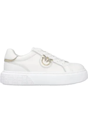 Pinko Schoenen, Dames, Wit, 38 EU, Leer, Flatform sneakers met hoge zool en metalen logo