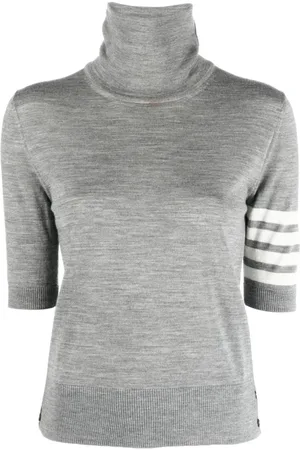 Thom Browne Truien, Dames, Grijs, XS, Wol, Lichtgrijze Wollen Turtleneck