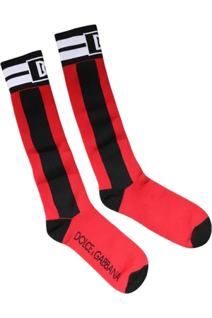 Dolce & Gabbana Ondergoed, Dames, Rood, ONE Size, Katoen, Rode Katoenen Stretch Bedrukte Sokken