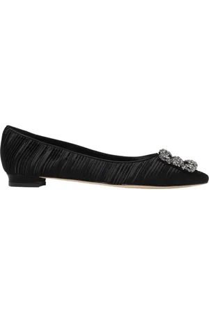 Manolo Blahnik Schoenen, Dames, Zwart, 40 EU, Satijn, Zwarte Satijnen Ballerina Flats