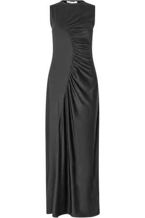 Samsøe Samsøe Kleedjes, Dames, Zwart, S, Mouwloze Jersey Jurk met Trapèze Rok