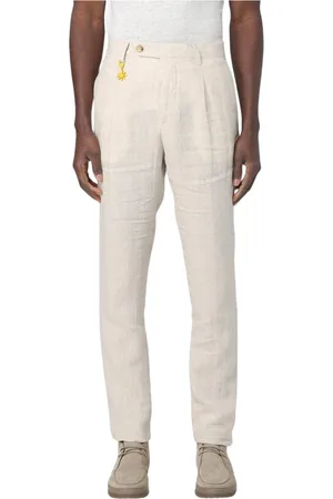 Manuel Ritz Broeken, Heren, , M, Linnen, Blauwe Linnen Plooi Broek