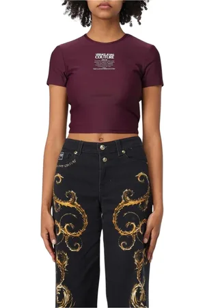VERSACE Tops, Dames, Paars, S, Fuchsia Slim Fit Korte Mouw Top
