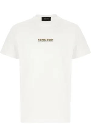 Dsquared2 Tops, Heren, Wit, L, Katoen, T-shirt met Verhoogd Logo en Ronde Hals
