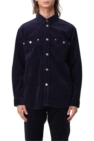 Isabel Marant Jassen, Heren, Blauw, M, Blauw Fluwelen Shirt met Zakken