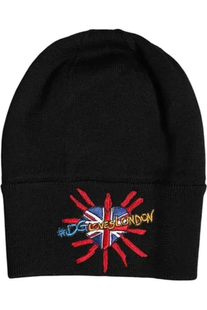 Dolce & Gabbana Accessoires, Heren, Zwart, ONE Size, Wol, Logo Detail Virgin Wool Beanie Hoed