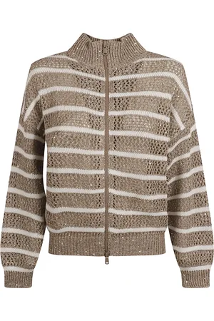 Brunello Cucinelli Truien, Dames, Bruin, S, Nylon, Elegant Cardigan Sweaters
