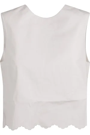 Patou Tops, Dames, Wit, S, Geborduurde Crop Top in Wit