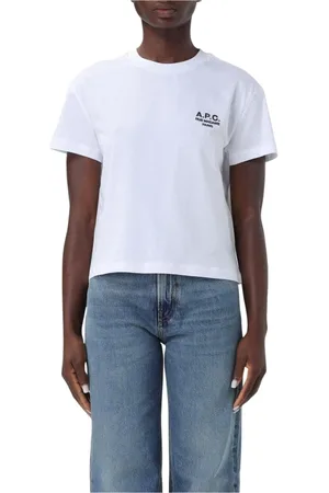 A.P.C. Tops, Dames, Wit, M, Katoen, Zwarte korte mouw Tee vrouw