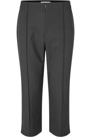 Samsøe Samsøe Broeken, Dames, Zwart, S, Polyester, Hoge taille slim fit capri broek