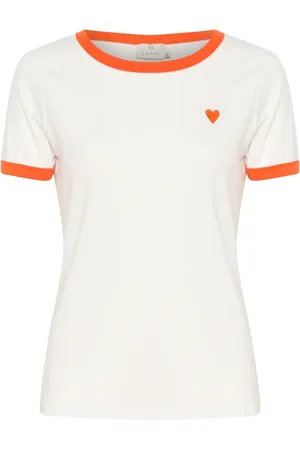 Kaffe Tops, Dames, Wit, 2Xl, Hart Geborduurde Tee Top