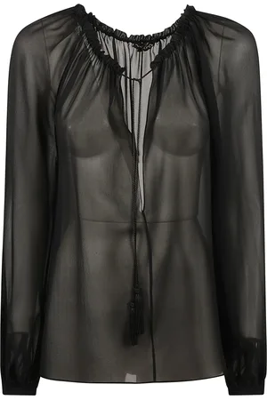 Tom Ford Blouses & Shirts, Dames, Zwart, S, Zwart Zijden Georgette Blouse met Lange Mouwen