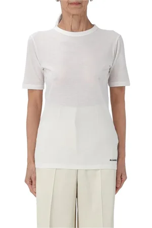 Jil Sander Tops, Dames, Wit, S, Wol, Zwarte Wol Crew Neck Tee