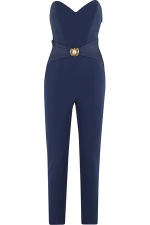Elisabetta Franchi Jumpsuits & Playsuits, Dames, Blauw, M, Polyester, Blauw Hart Hals Jumpsuit Juweel Detail