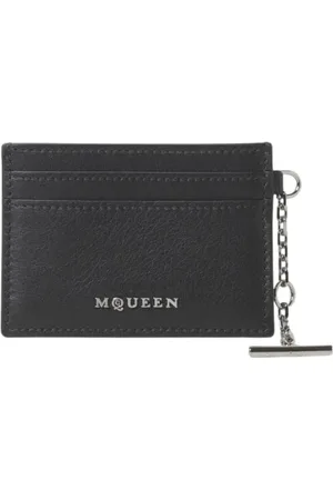 Alexander McQueen Accessoires, Dames, Zwart, ONE Size, Leer, Zwarte Leren Kaarthouder Kettingdetail