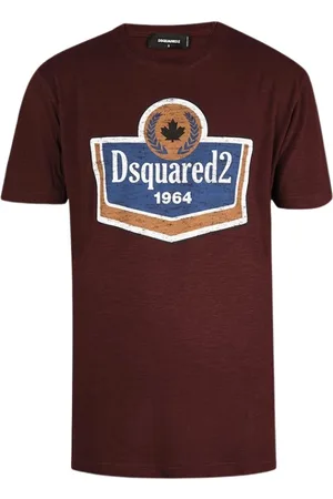 Dsquared2 Tops, Heren, Rood, XL, Katoen, Bordeaux T-shirt met logo en ronde hals