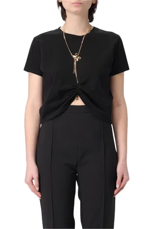 Elisabetta Franchi Tops, Dames, Zwart, XL, Katoen, Witte korte mouw trui