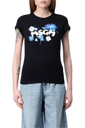 Msgm Tops, Dames, Zwart, XS, Zwart Logo Print T-Shirt