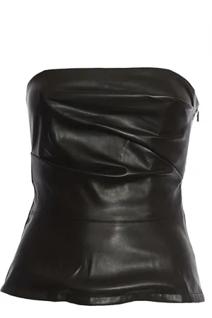 ROTATE Tops, Dames, Zwart, S, Leer, Eco-Leren Zwarte Bustier Top