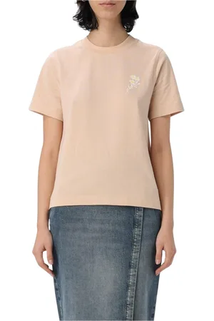Burberry Tops, Dames, , XS, Katoen, Elegant Ivoor Geborduurd Katoenen T-Shirt