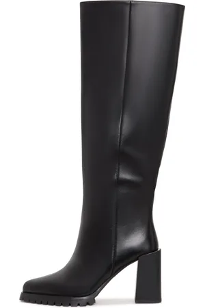 CESARE GASPARI Schoenen, Dames, Zwart, 37 EU, Leer, Gedurfde Blokhak Kniehoge Laarzen Nala - Zwart