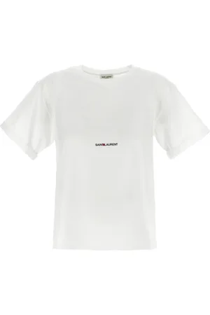 Saint Laurent Tops, Dames, Wit, S, Katoen, Wit Katoenen Logo T-Shirt