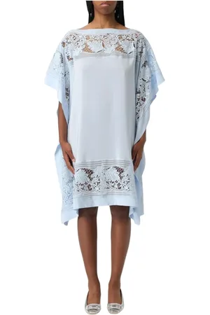 ERMANNO SCERVINO Kleedjes, Dames, Blauw, M, Blauwe Kant Detail Jurk