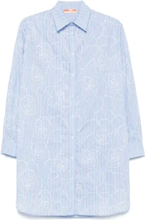 ERMANNO SCERVINO Blouses & Shirts, Dames, Blauw, XS, Katoen, Blauw Logo Geborduurd Klassiek Kraag Overhemd