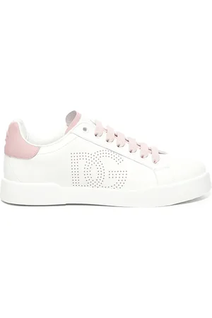 Dolce & Gabbana Schoenen, Dames, Wit, 37 EU, Logo Hiel Sneakers Wit Roze