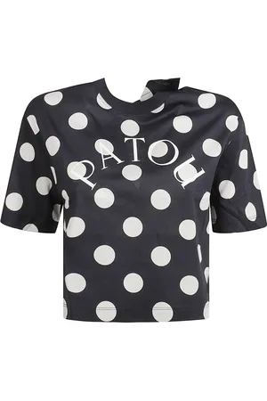 Patou Tops, Dames, Blauw, S, Cropped T-shirt met sjaal detail