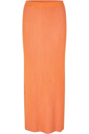 Samsøe Samsøe Rokken, Dames, Oranje, S, Geribbelde Gebreide Lange Rok