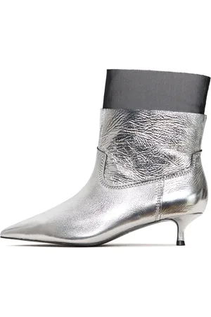 CESARE GASPARI Schoenen, Dames, Grijs, 40 EU, Leer, Enkellaarsjes met Kitten Heel Rhodopis - Metallic Silver
