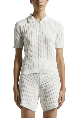 PESERICO SIGN Truien, Dames, Wit, XS, Katoen, Katoenen crêpe tricot poloshirt