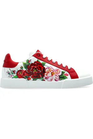 Dolce & Gabbana Schoenen, Dames, Rood, 37 EU, Leer, Sportschoenen met bloemmotief